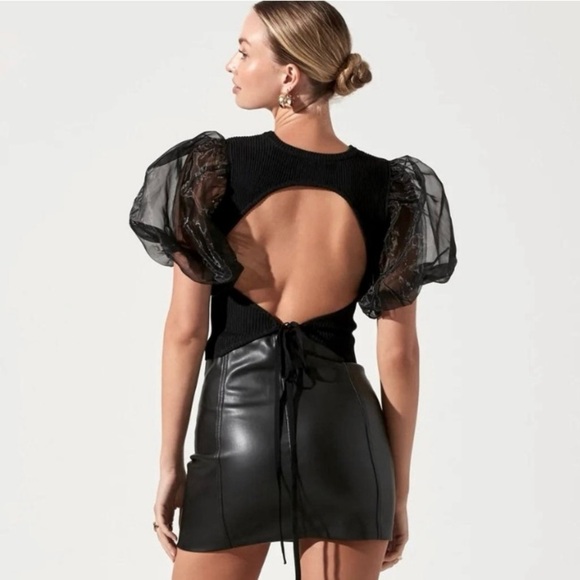 ASTR The Label Avery Organza Puffed Sleeve Open Back Top - Picture 3 of 8